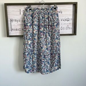 Minimum Floral Midi Skirt - Blue & Red on Cream